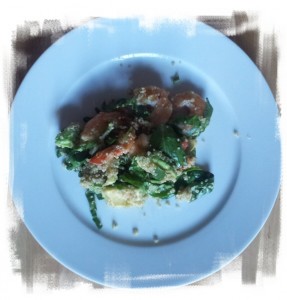 Tiger prawns with avocado, quinoa, basil, tomato to... a glass of Pouilly-Fuissé